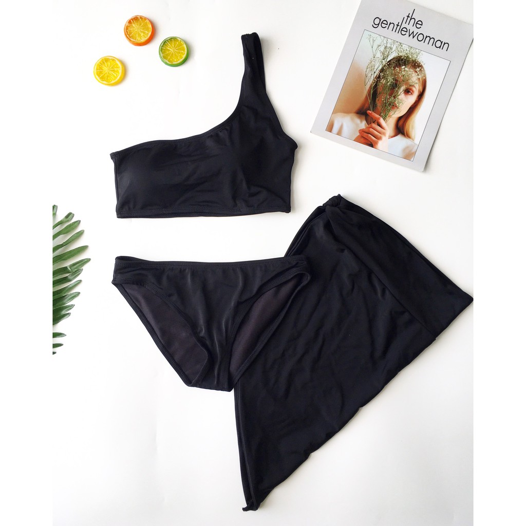 Bikini lệch vai kèm khăn quấn ( set 3 món)