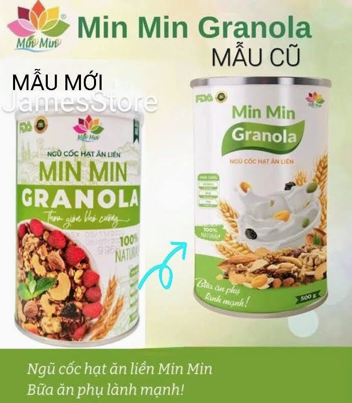 (MẪU MỚI) NGŨ CỐC HẠT ĂN LIỀN MIN MIN GRANOLA/HỘP 500gr