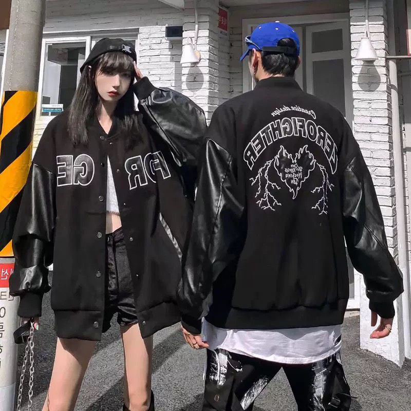Áo Khoác Phối Tay Da, Áo Bomber Unisex FOR GET