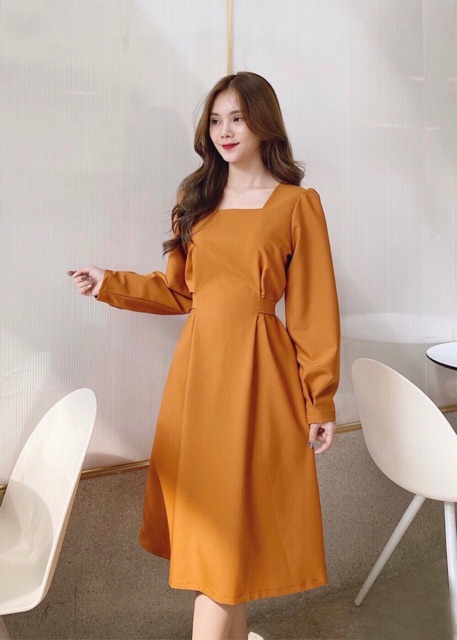 ĐẦM CAM TAY DÀI NƠ EO (có ảnh thật) MS108
