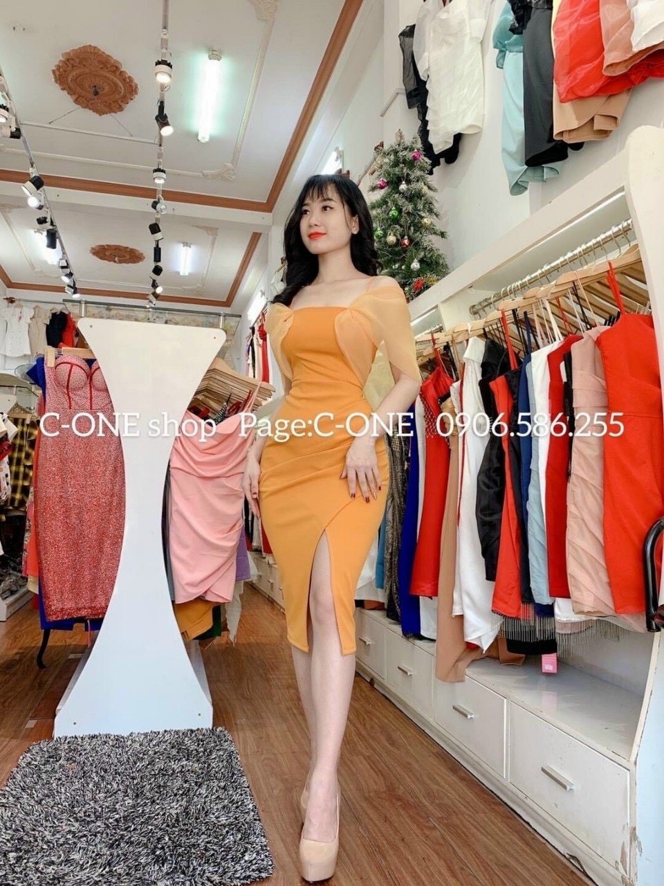 Đầm body bẹt vai xẻ đùi-QH #damnu