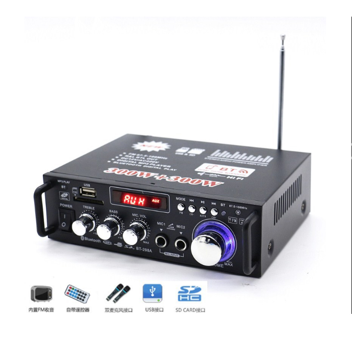 Ampli mini blutooth 12v 220v AV-153TV, USB,SD,FM