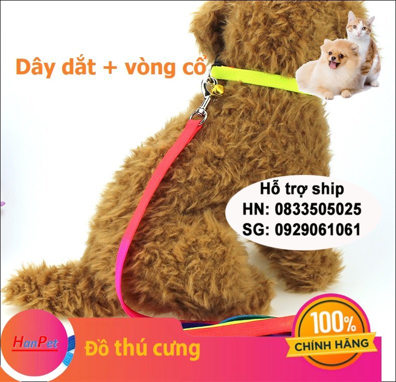 Hanpet - Dây dắt chó- Dây dắt 7 sắc kèm vòng cổ