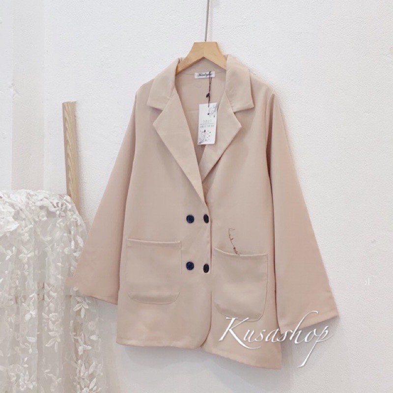 Áo Blazer Be Nhạt 4 Cúc Hàn Quốc ( Ảnh Thật, Sẵn)