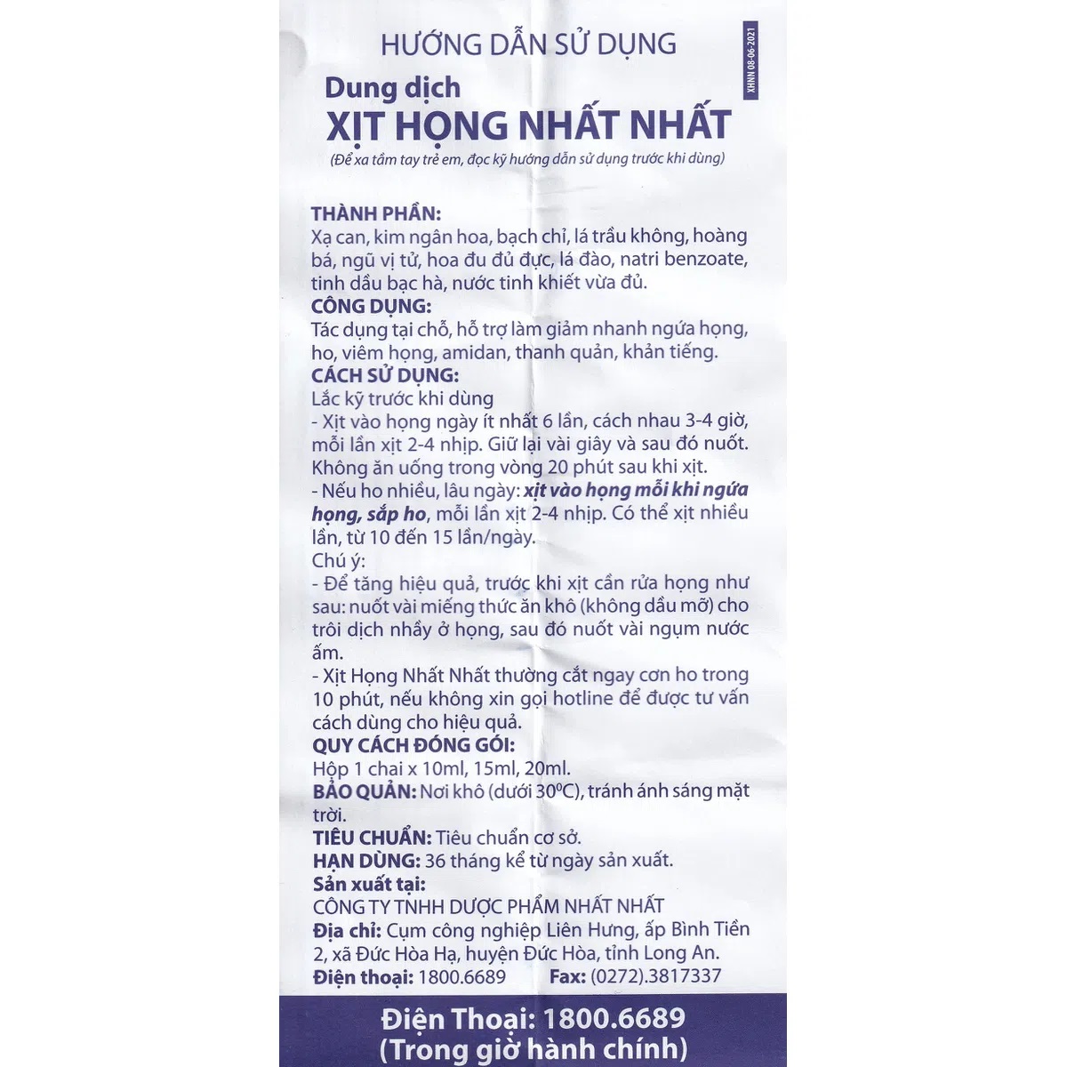 Dung dịch xịt họng Nhất Nhất - 20ml