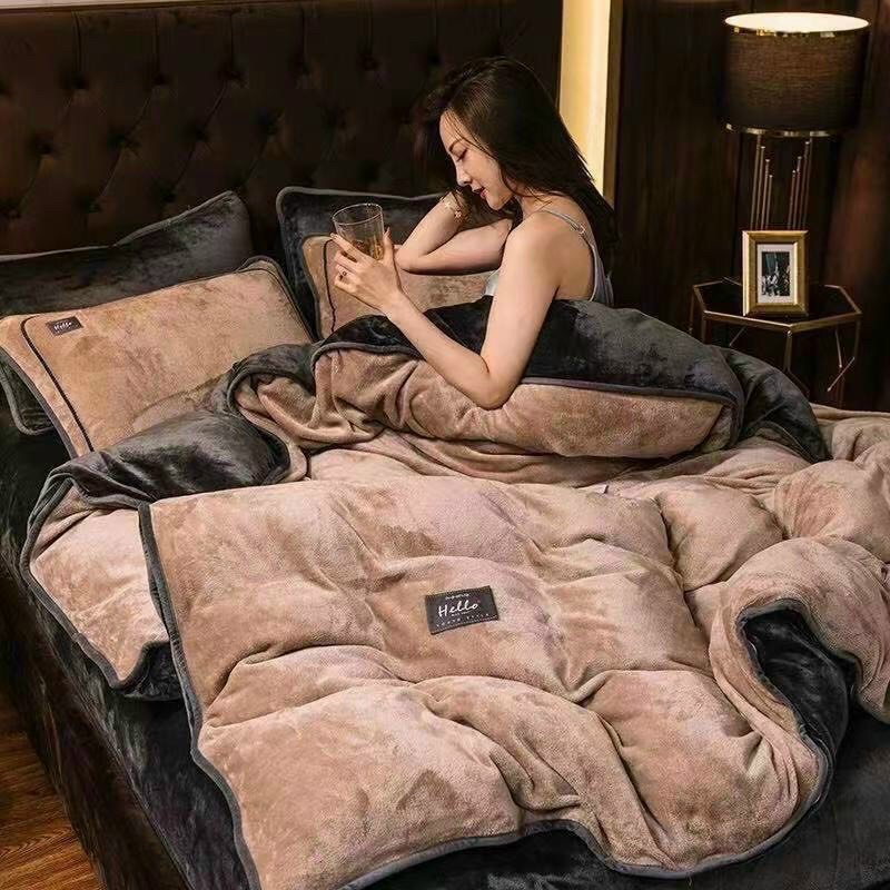 💥Freeshipmax 💥 Set chăn ga gối nỉ viền trơn màu siêu mềm mịn 💥 Kzzbedding