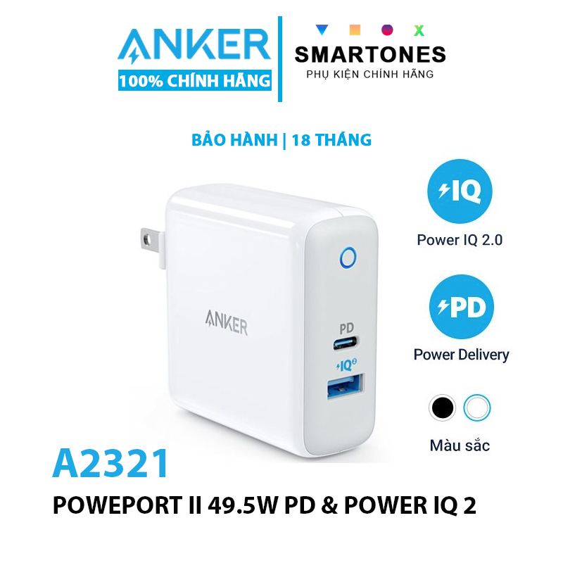 [Anker Việt Nam] Sạc Anker PowerPort II PD 49.5w (1 PD và 1 IQ 2.0) - A2321