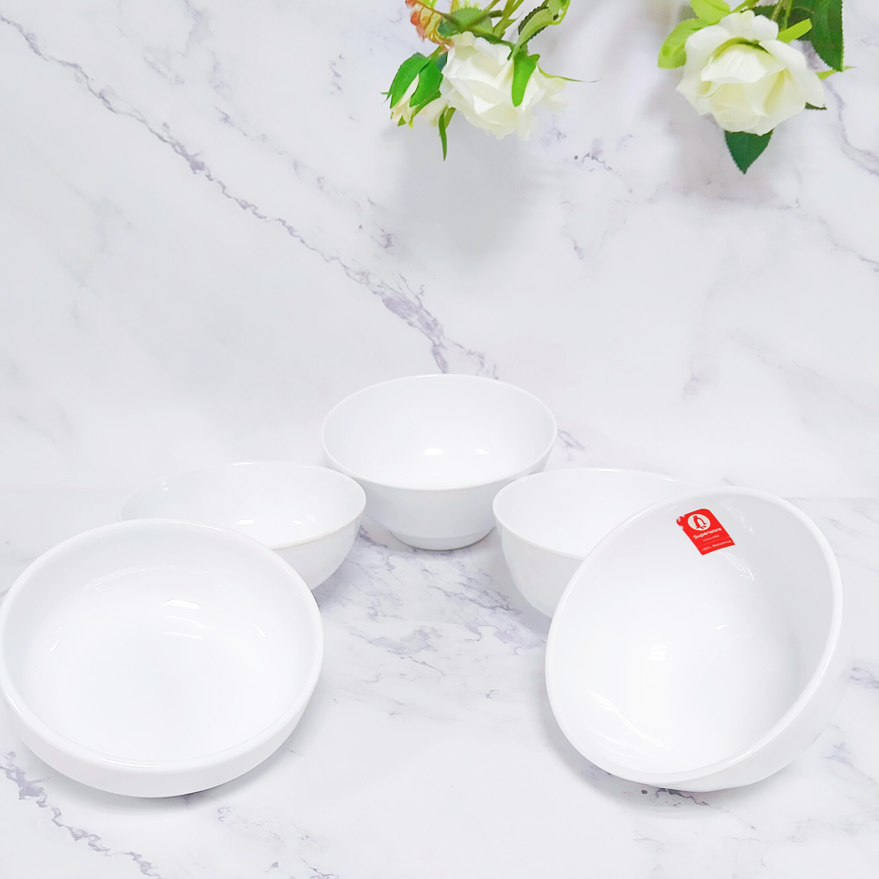 Bộ chén bát ăn cơm SUPERWARE Nhựa phíp 100% Melamine Trắng