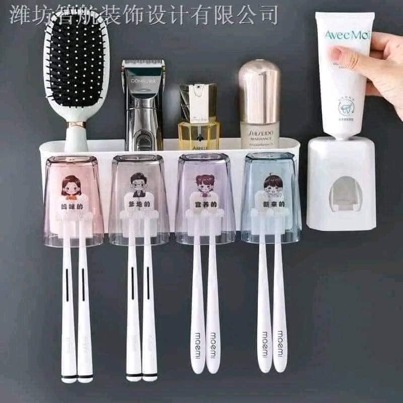 Bộ nhả kem đánh răng tự động kệ để bàn chải Nhả kem đanh răng 4 cốc nhựa