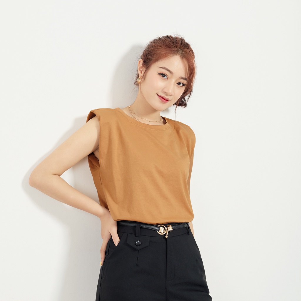 Áo phông nữ Choobe độn vai sát nách vải thun cotton form rộng phong cách Hàn Quốc ba lỗ trơn basic freesize A60