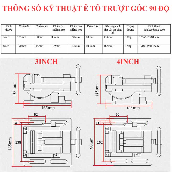 Ê tô trượt góc 90º 3inch
