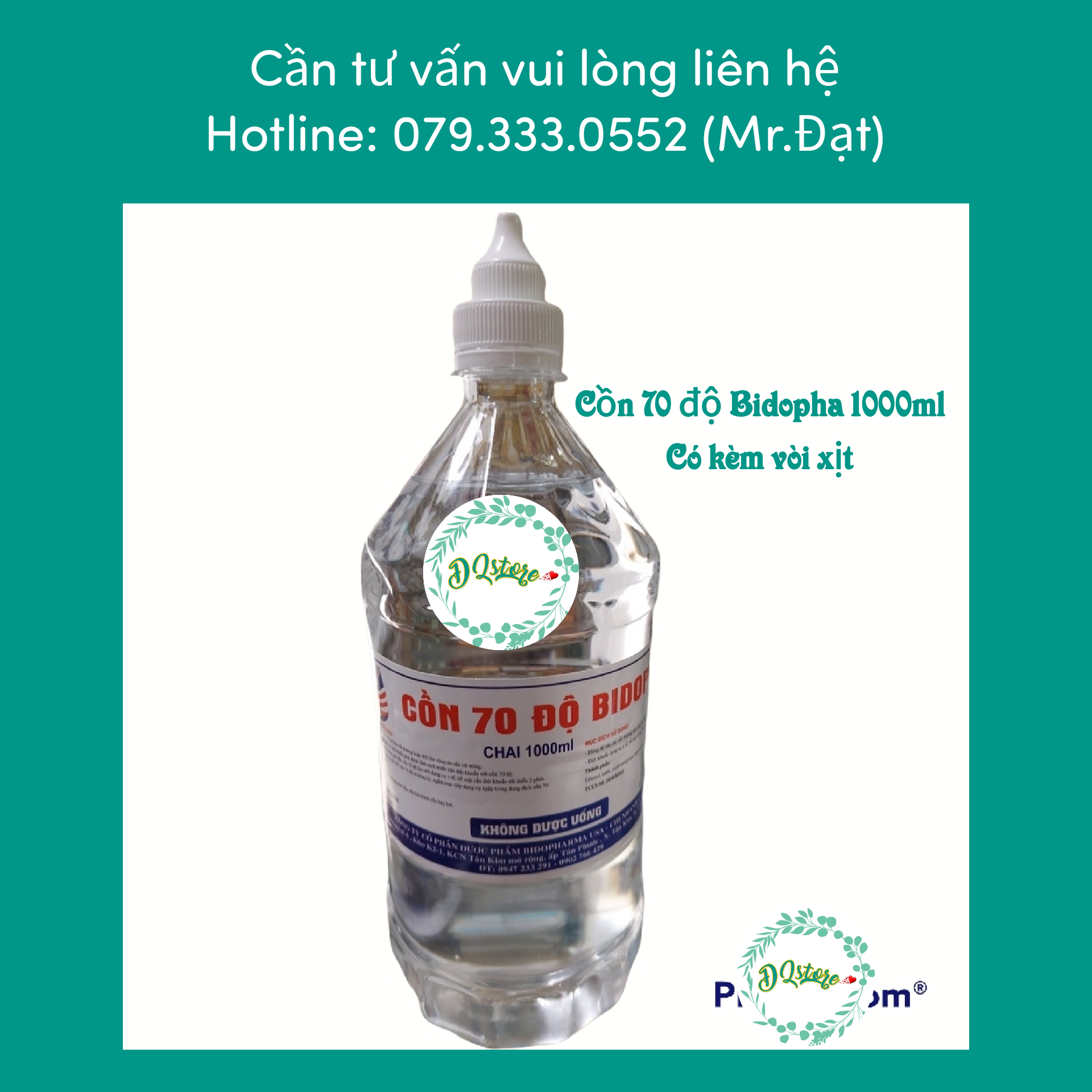 CỒN 70 ĐỘ BIDOPHA CHAI 1000ML