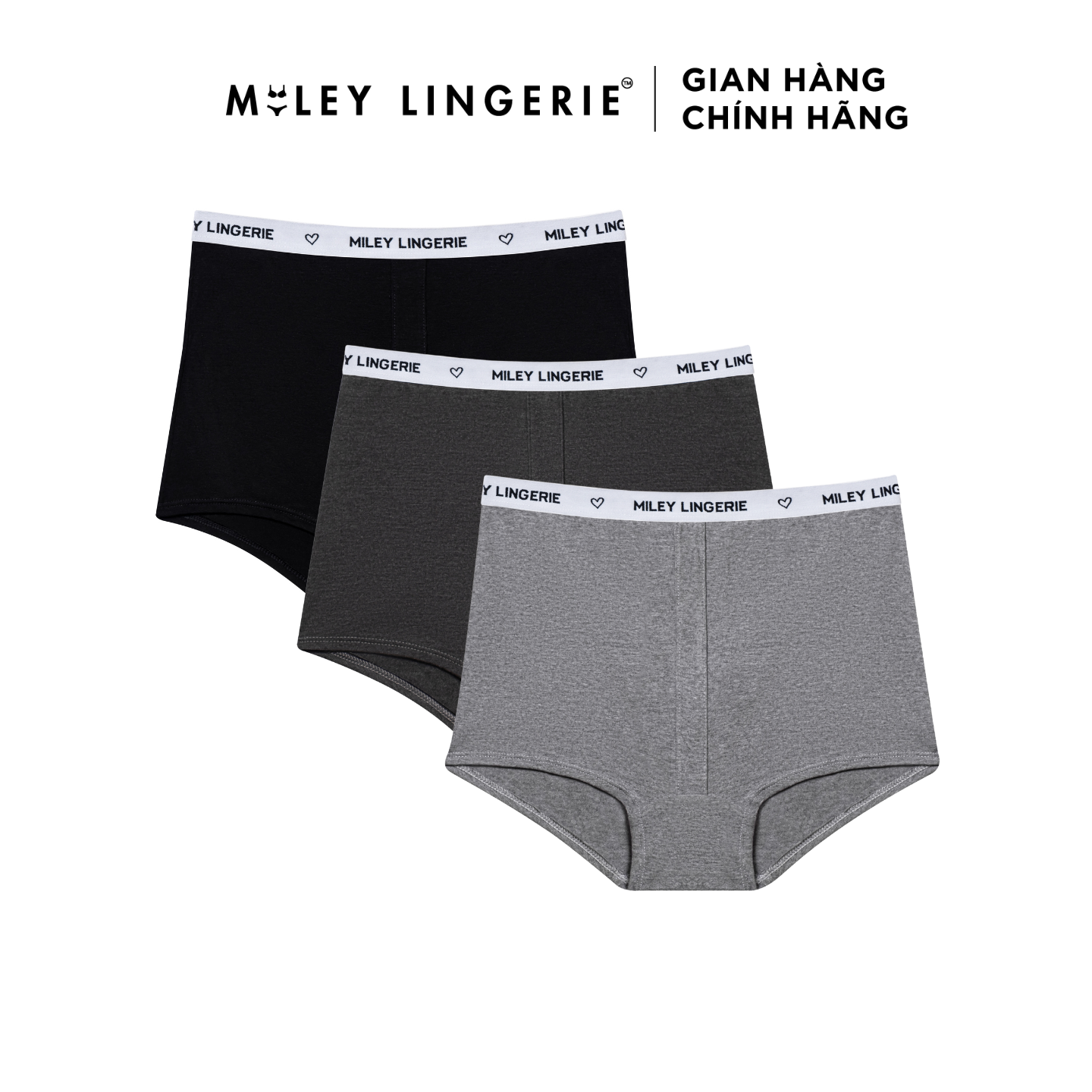 Combo 3 Quần Boxer Nữ Viền Lưng Logo Miley Lingerie BeingMeBeingme women's 3-piece underwear shorts with Miley lingerie