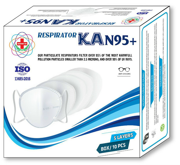 Khẩu trang y tế 5 lớp Khánh An KA N95+ kháng khuẩn màng lọc đặc biệt giúp ngăn cản 95% bụi mịn nhỏ hơn 2.5 micromet và 99% tia UV, không bam hơi vào kính