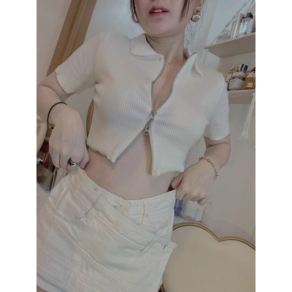 ÁO Thun Crop Dây KéO (+HìNh ThậT)