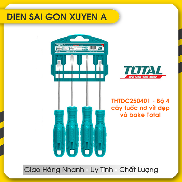Bộ 4 cây tuốc nơ vít dẹp và bake Total THTDC250401