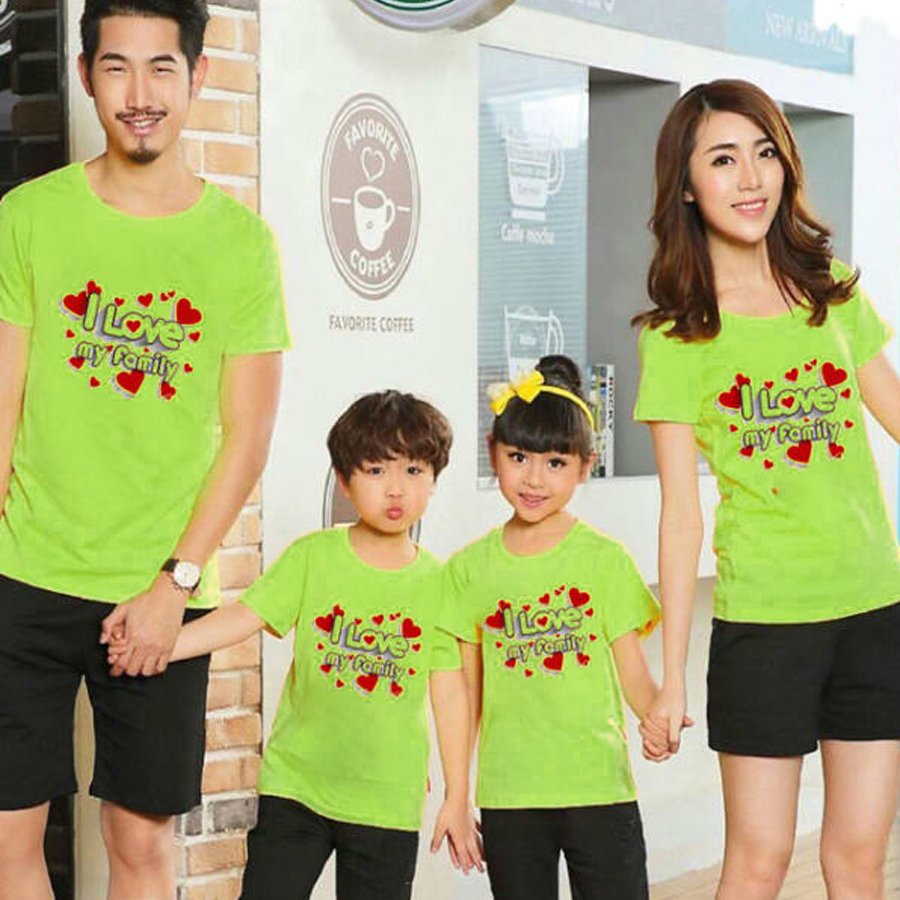 Áo phông gia đình i love faMILY màu vàng co dãn đủ size mặc têt đẹp xuất sắc
