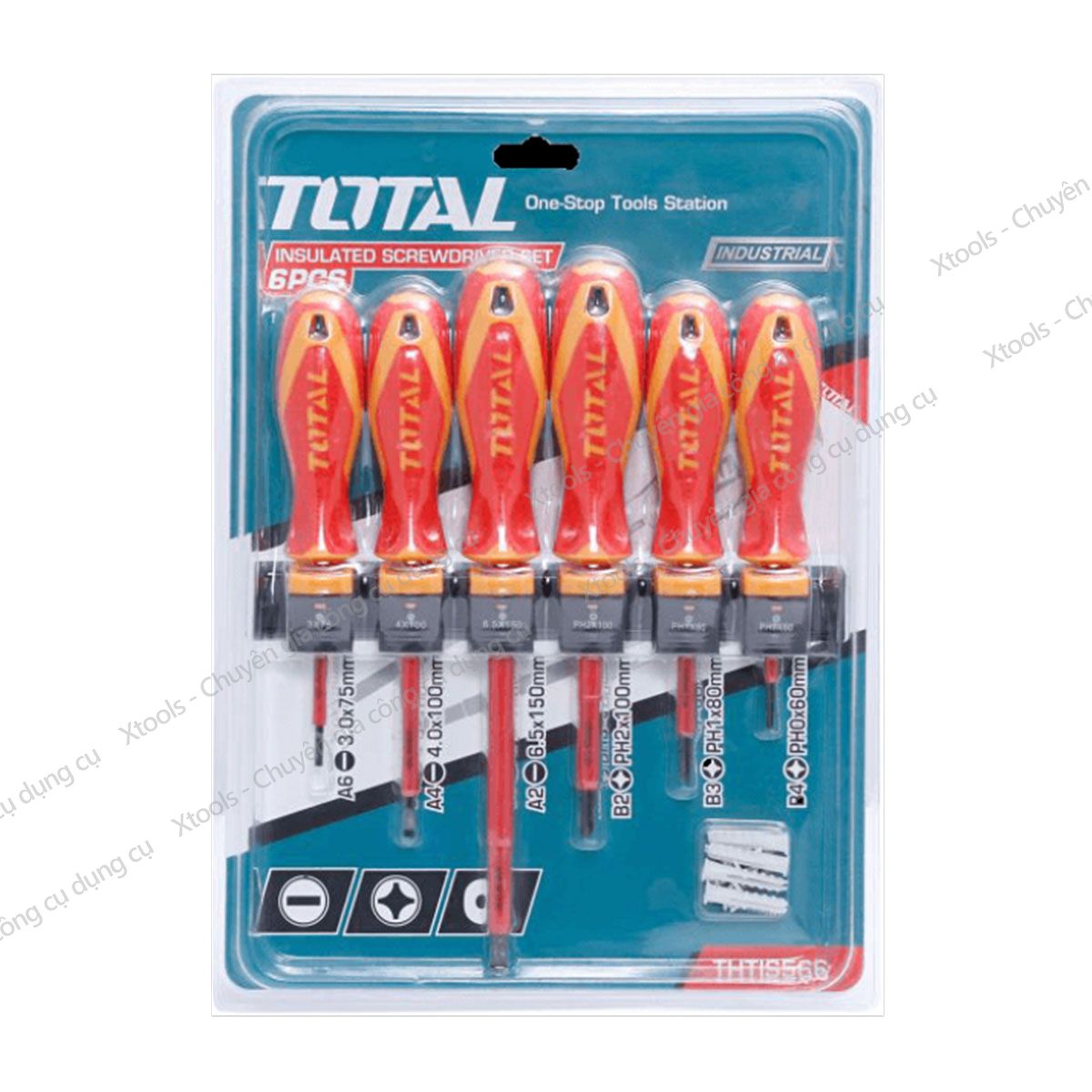 Bộ tua vít cách điện TOTAL THTIS566 6 chi tiết. bộ tuốc nơ vít cách điện chất liệu hợp kim cứng cáp, chịu lực cao XTOOLs