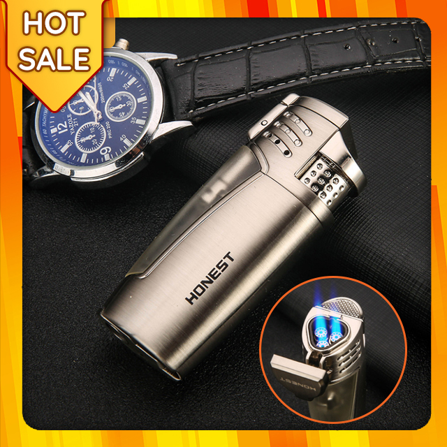 Bật lửa khò 3 tia Honest BCZ-3032, nhìn thấy ga - Hộp quẹt khò 3 tia - Nhiều Màu (KHÔNG CHỨA XĂNG GAS)