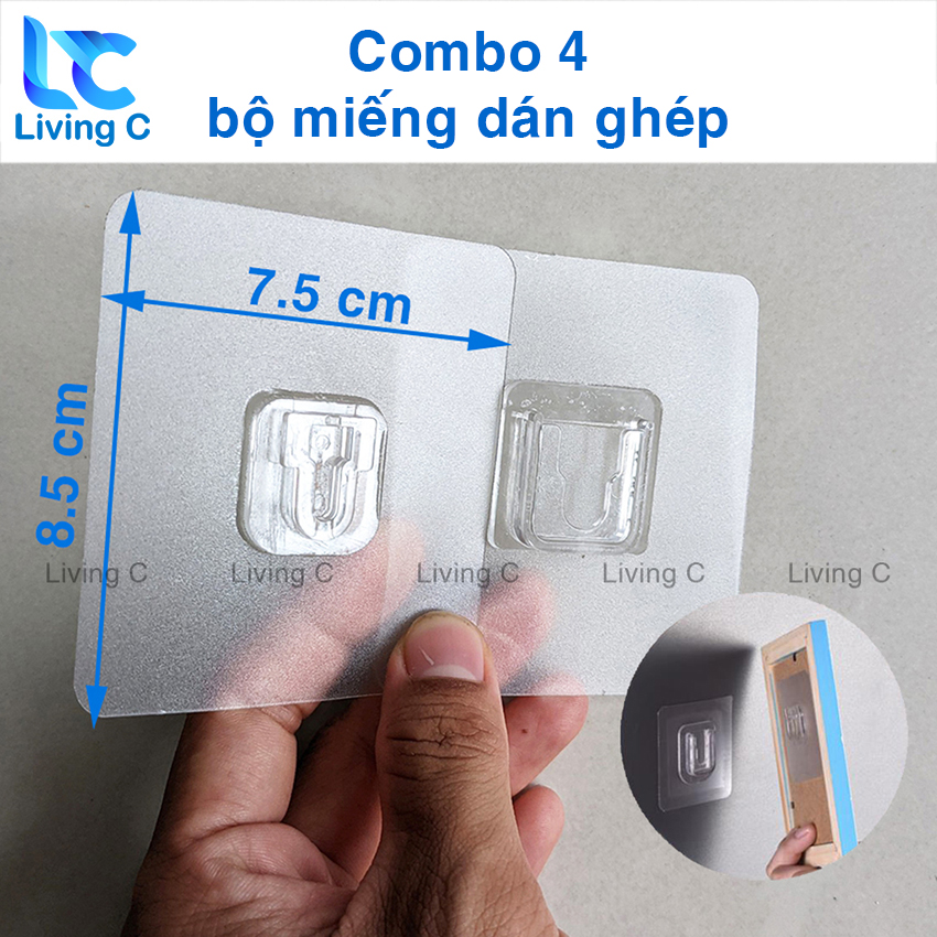 Bộ móc dán tường ghép đôi chữ U và chữ T Living C, bộ móc dán tường treo ổ điện, treo tranh ảnh không khoan đa năng UTL