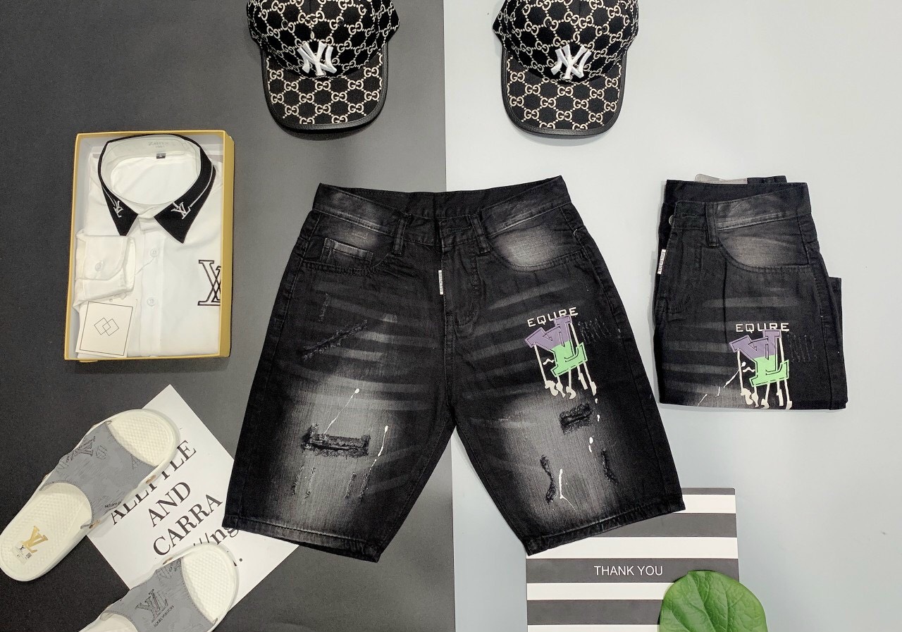 Quần short jean nam cao cấp rách nhiều phối logo chuẩn thời trang 2022 hàng MINH QUÂN SHOP FASHION