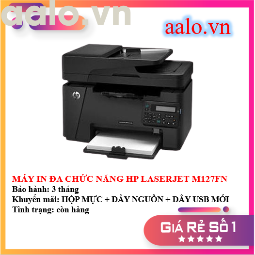 MÁY IN ĐA CHỨC NĂNG HP LASERJET M127FN - KÈM HỘP MỰC  DÂY NGUỒN  DÂY USB MỚI - AALO.VN