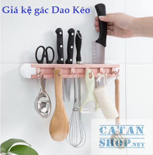 [HCM]Giá kệ để dao kéo dán tường Kèm 6 móc treo đồ phòng bếp không cần khoan tường. GD315-GacDaoLM