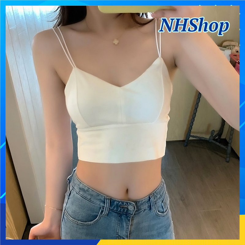 Áo 2 dây nữ áo bra Có mút ngực vải SU 2 lớp mịn mát Cao cấp freesize dưới 52kg mặc đẹp - NHShop