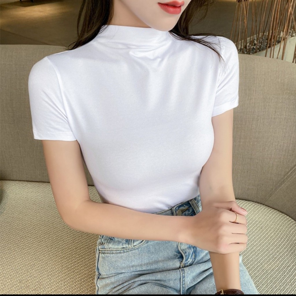[EIGHTYK] Áo Croptop Tay Ngắn Cổ Lọ Cotton