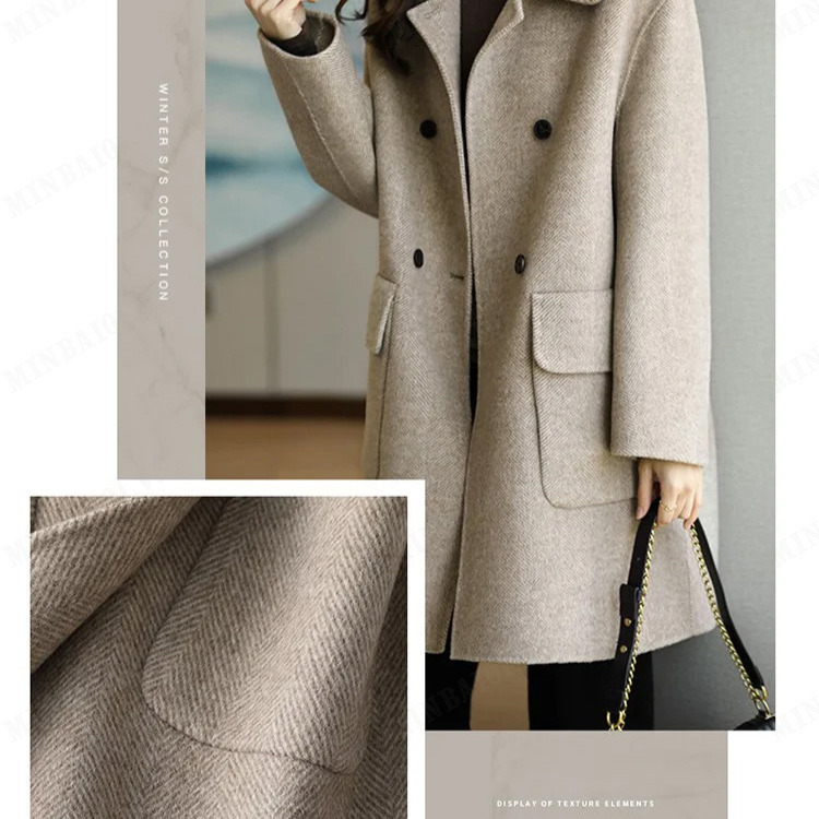 Women's High-end herringbone woolen coat