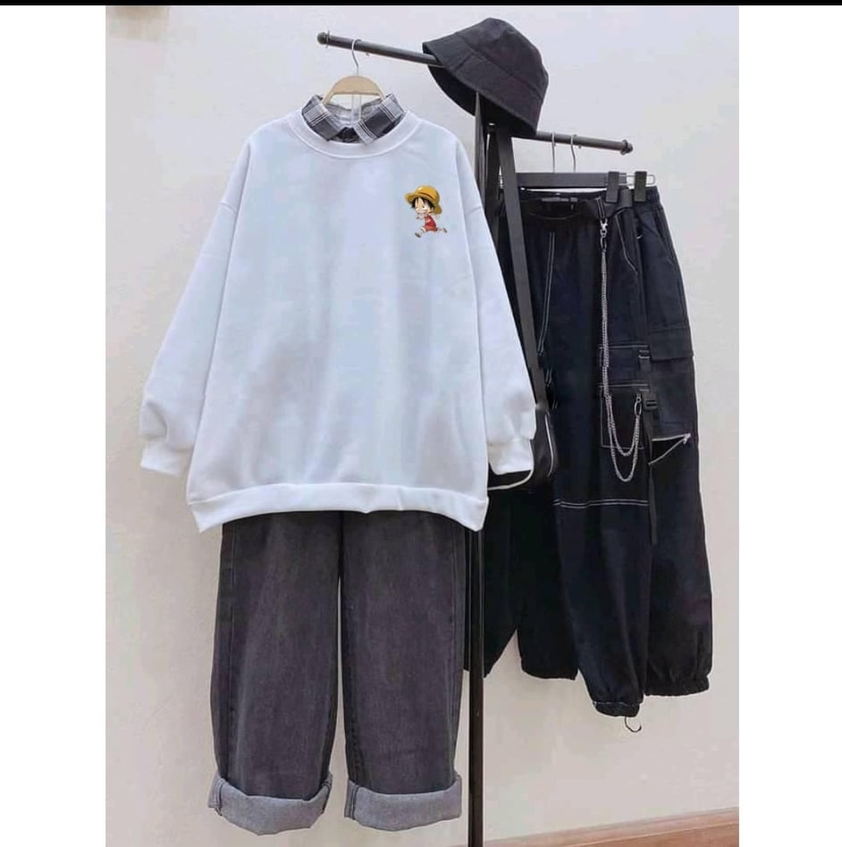 [ SWEATER ĐẸP ]Áo  sweater in hình  LUffy cute (trong luong tu 40 kg den 65kg )