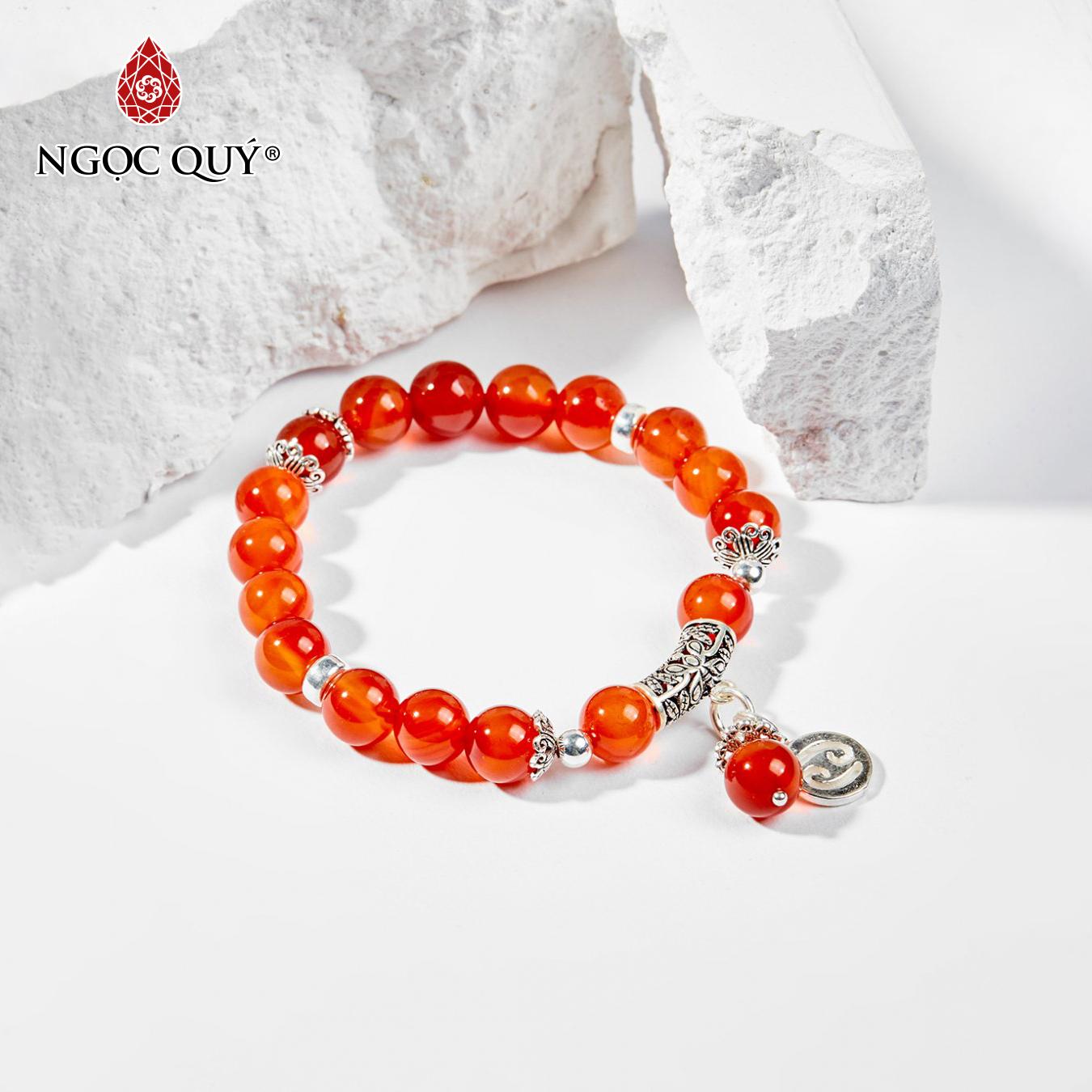 [HCM]Vòng tay 12 cung hoàng đạo đá mã não đỏ charm cự giải 8mm - Ngọc Quý Gemstones