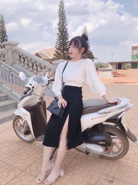 🌪SET VÁY XẺ+ ÁO KIỂU CỐT SAU🔥