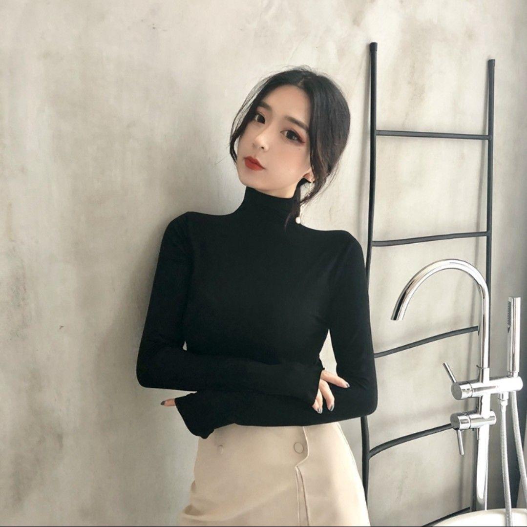 Áo thun lụa cổ lọ, chất lụa đẹp mê 11428-3 ( MÀU TRẮNG )