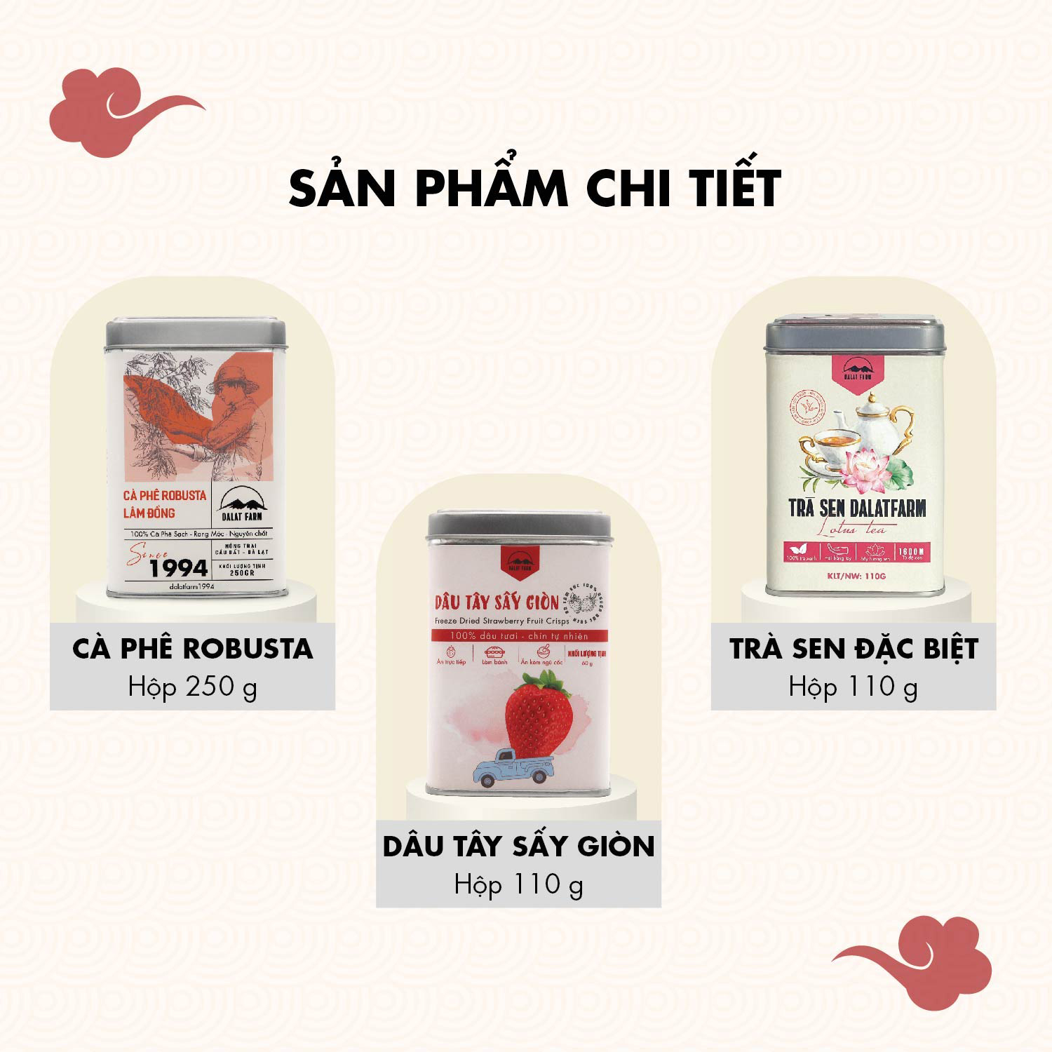 Phu Quy Tet Gift Box (Lotus Tea - Robusta Coffee - Crispy Dried Strawberries)
