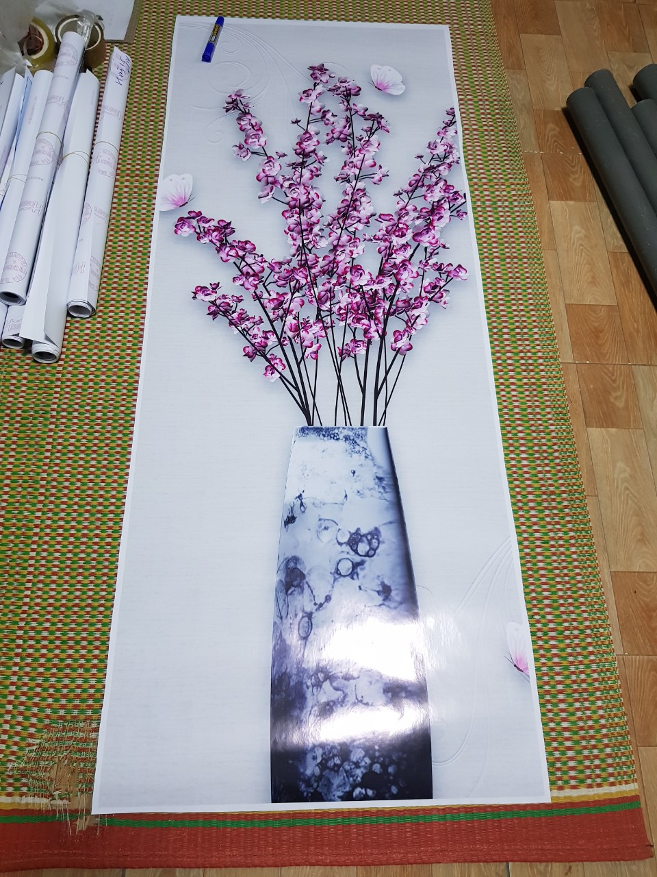 Decal tủ lạnh chống thấm nước  mẫu bình hoa 3D