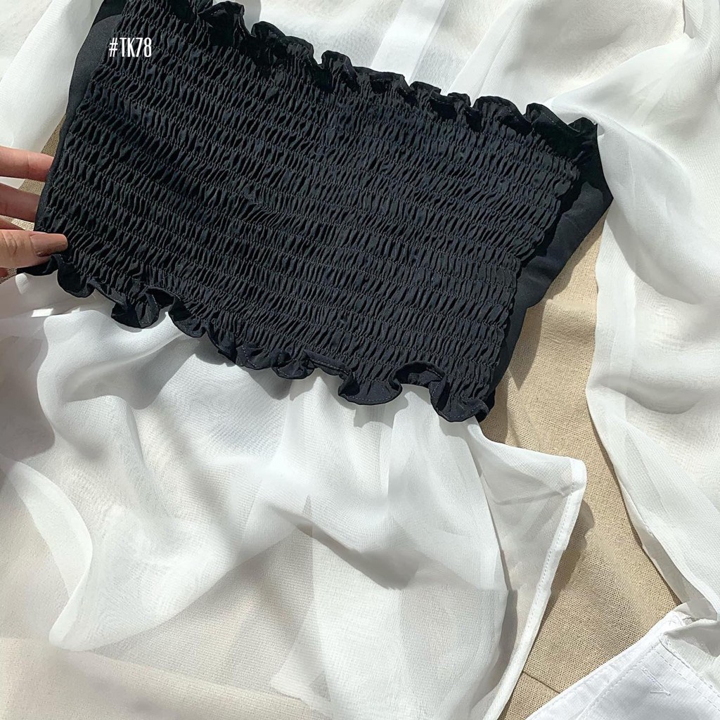 Áo sơ mi voan trắng cách điệu phối crop đen