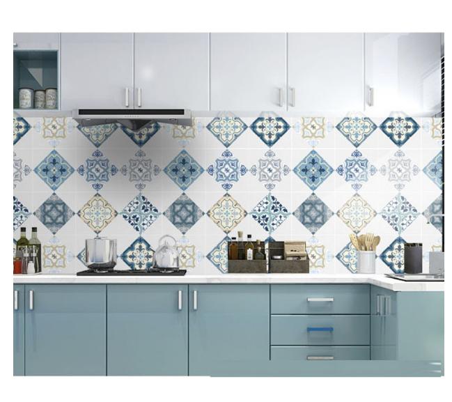 3 Mét Decal Dán Bếp Tráng Nhôm Chịu Nhiệt Khổ 60cm ( Có Sẵn Keo ) - hoa văn xanh B2164