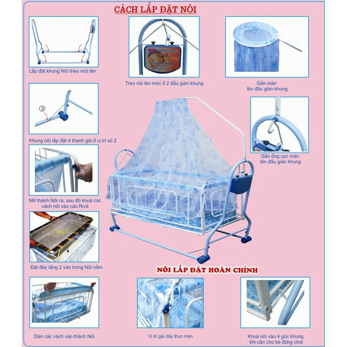 Nôi Điện Võng Xếp 2 Trong 1(Tặng Kèm Võng + Màn Chống Muỗi Cho Bé)