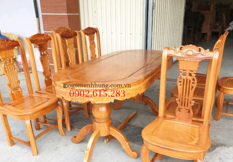 [HCM]Bộ bàn ăn gỗ gõ đỏ 8 ghế bàn ô van