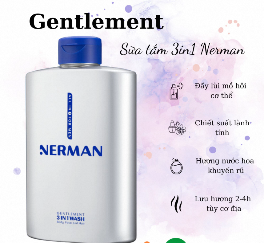 Sữa Tắm Gội Nam Giới Hương Nước Hoa Cao Cấp Gentleman 3 in 1 Nerman 350ml