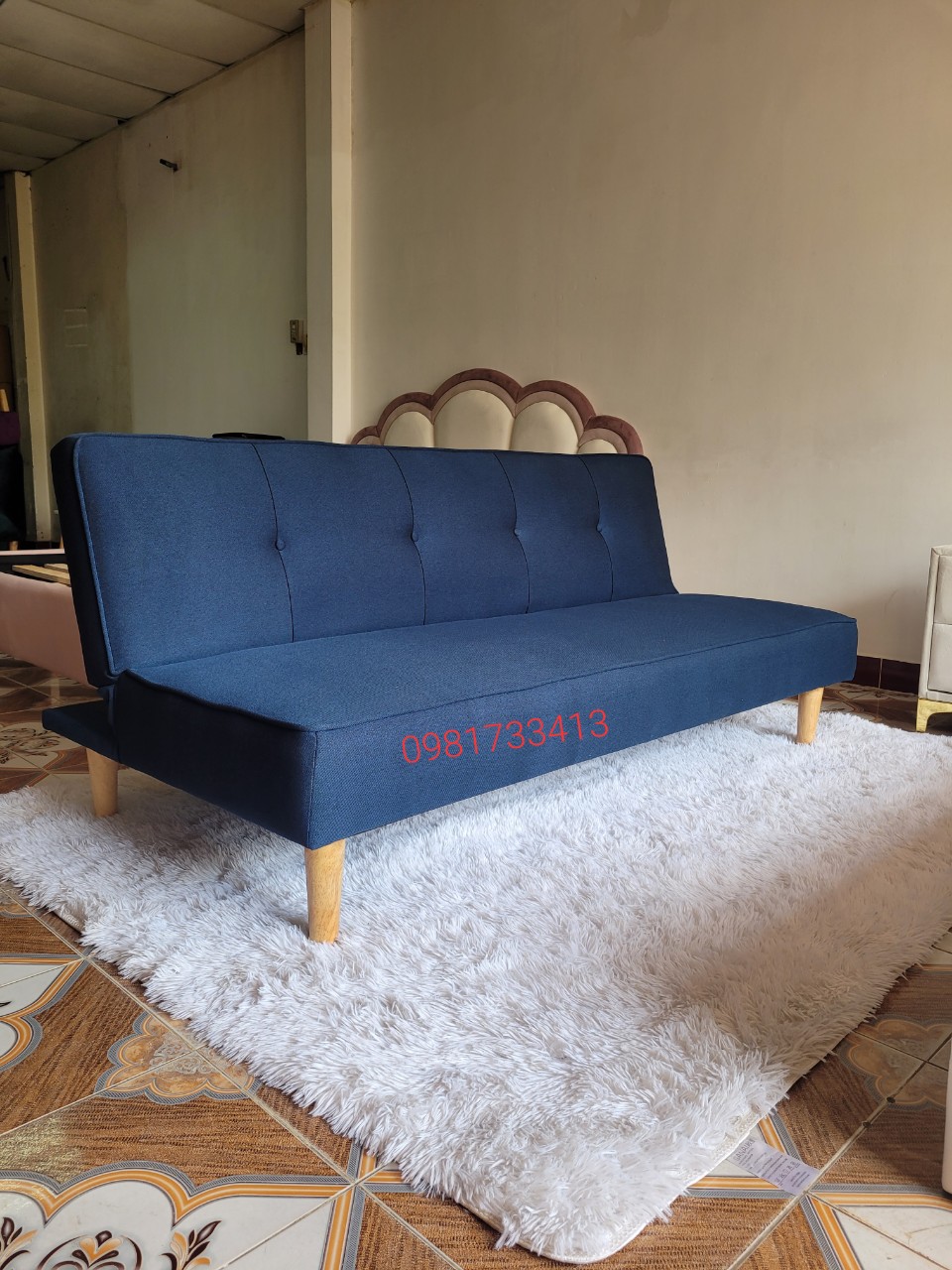 Sofa giường ngủ thông minh gấp gọn kích thước 96 x 170cm màu xanh Navy bọc vải bố Ghế sofa kéo thành giường gấp gọn