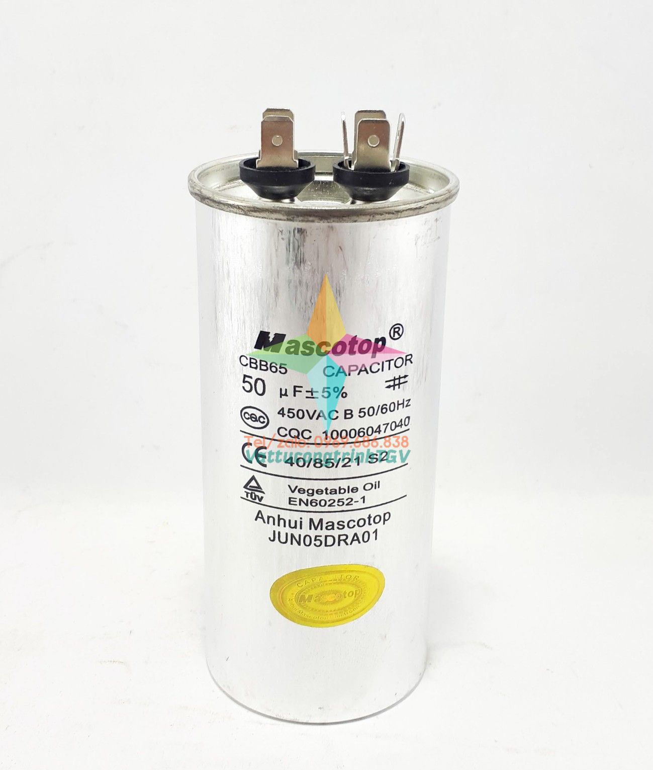 Tụ điều hòa MASCOTOP kiểu CBB65 loại 50uF+5% - Tụ 2 chân/ 3 chân
