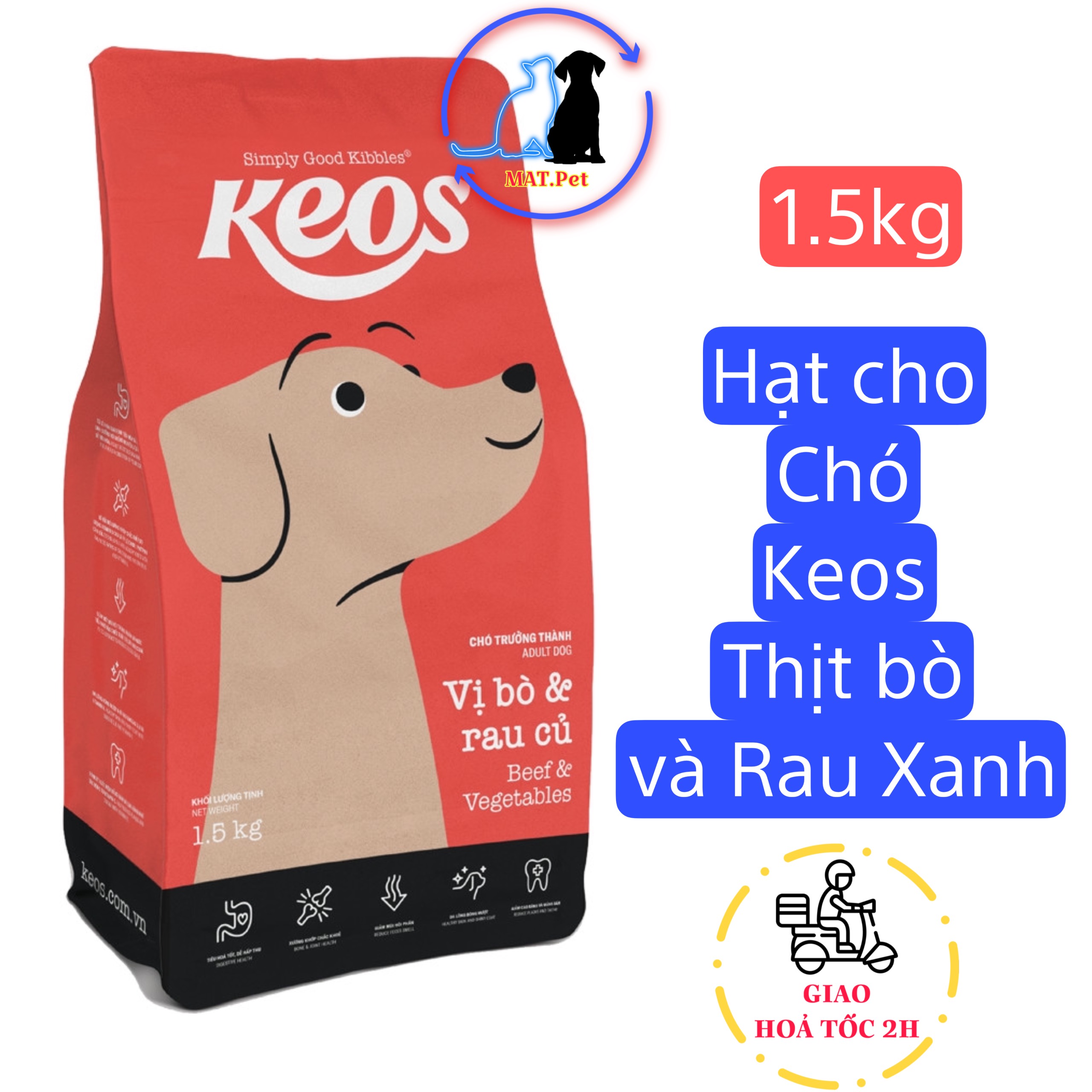 [1.5kg] Thức Ăn Hạt Cho Chó Mọi Lứa Tuổi Keos