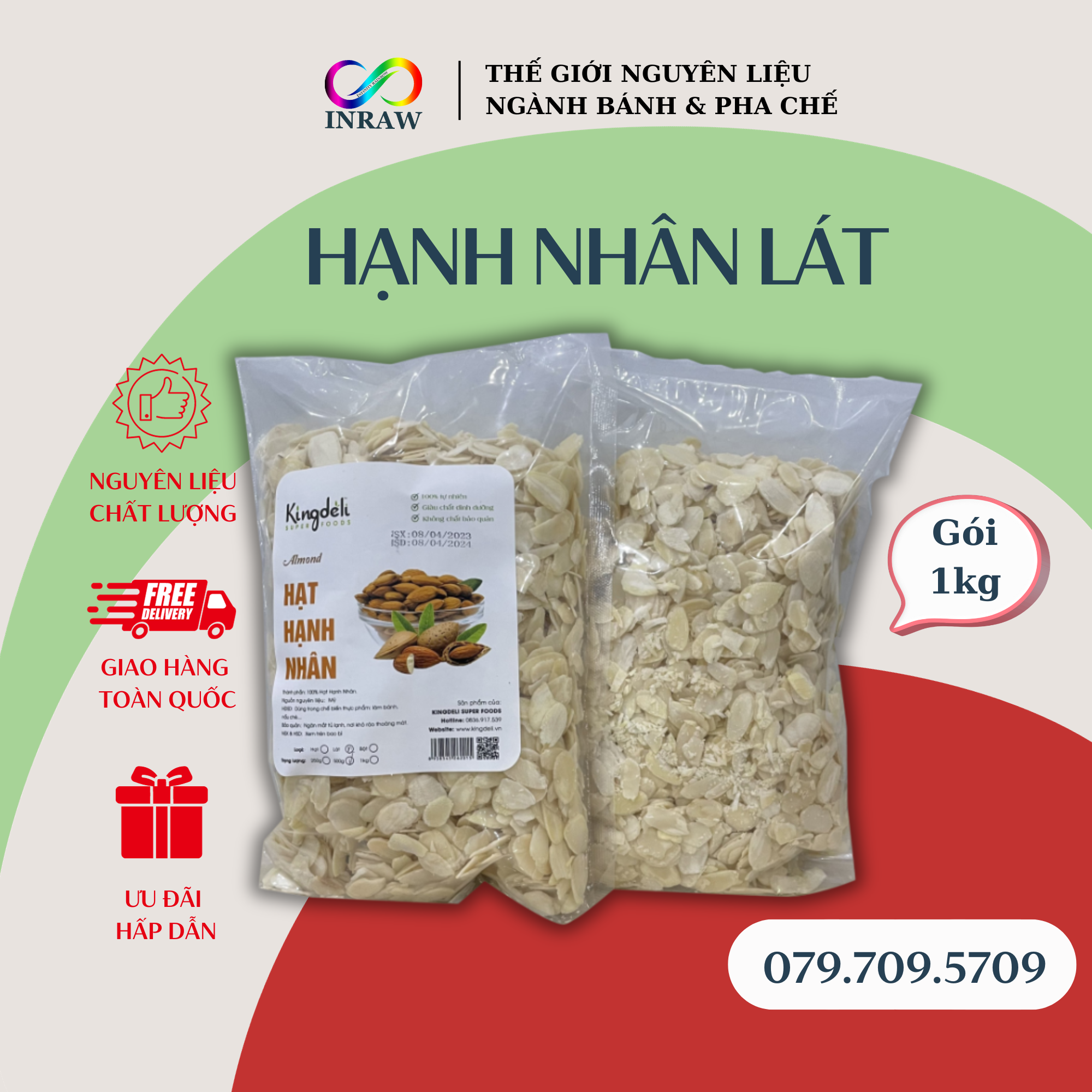 Hạnh Nhân Lát Xuất Xứ Mỹ Túi 1kg - Almond Slice - Giao thương hiệu ngẫu nhiên