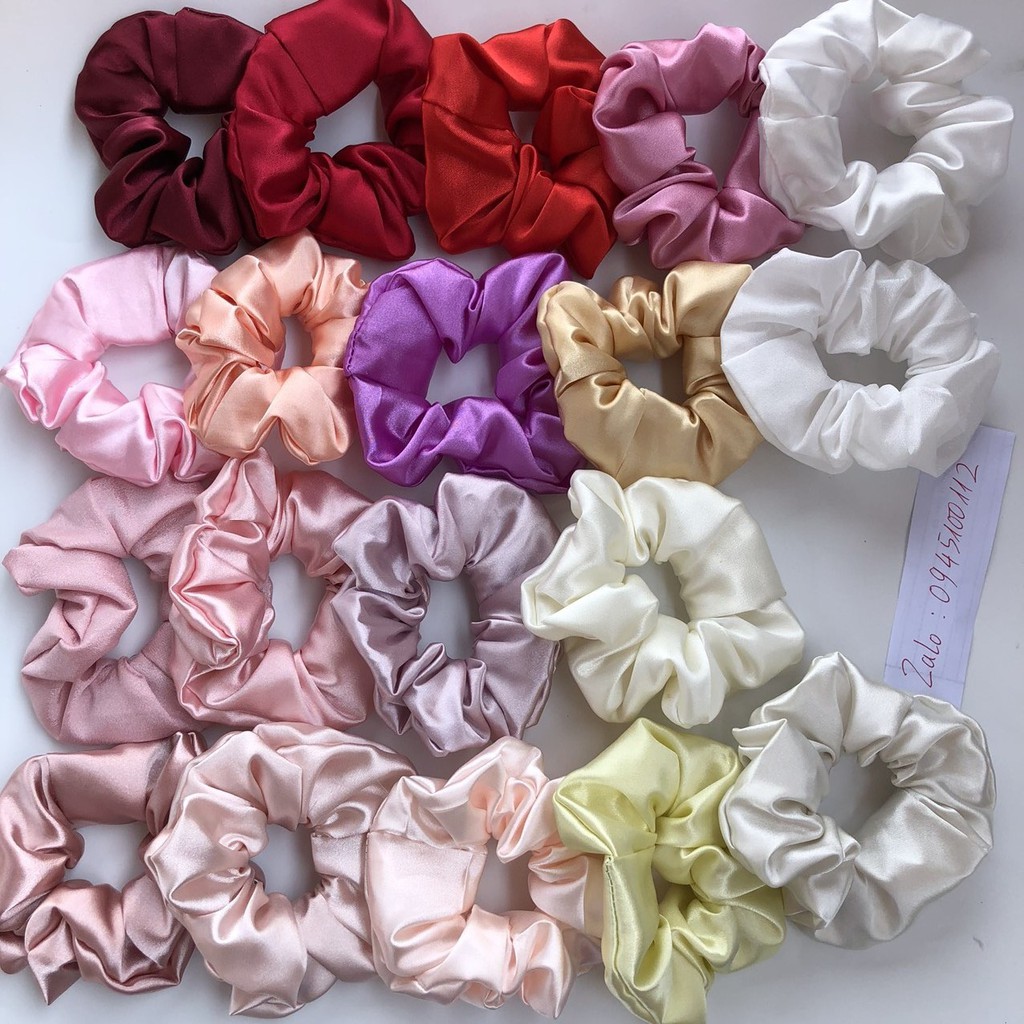 Dây buộc tóc Scrunchies vải phi bóng nhiều màu
