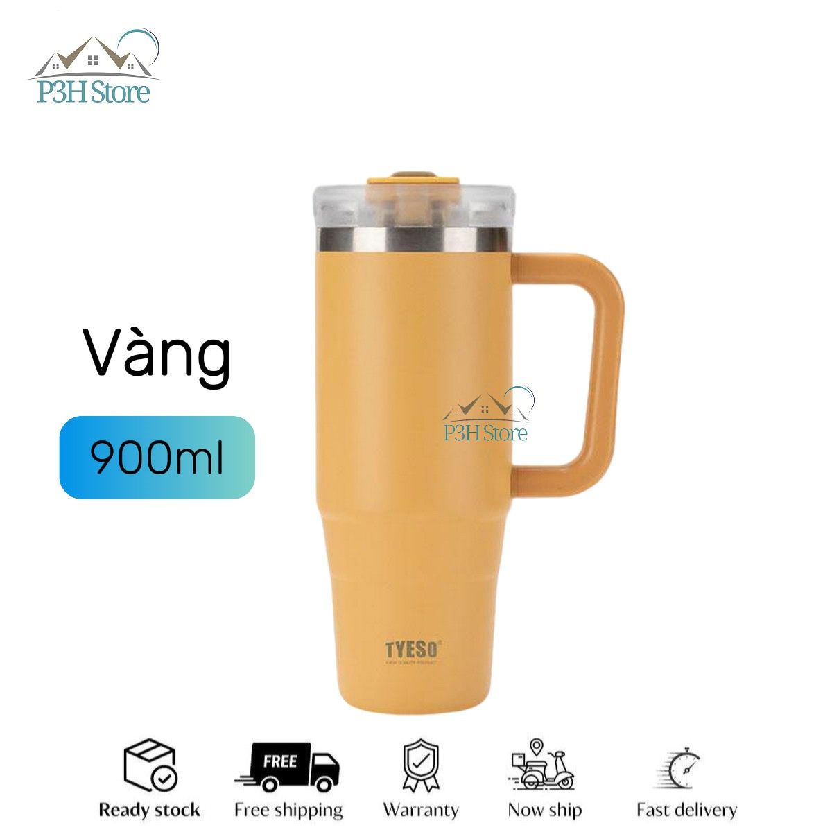 Ly giữ nhiệt Tyeso 900ml có quai cầm bằng thép không gỉ an toàn thực phẩm nhiều màu sắc thời trang P3H Store