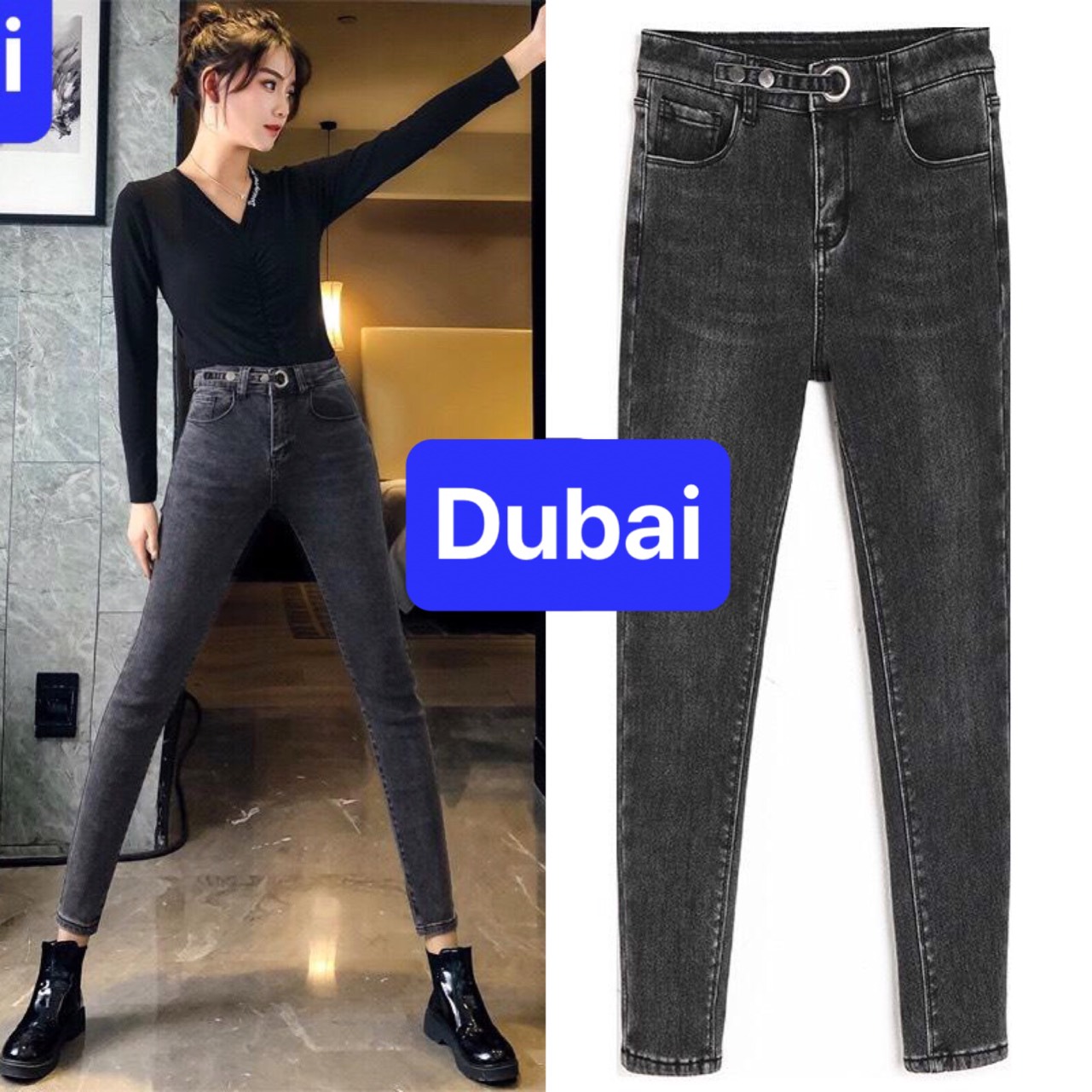 QUẦN JEAN NỮ SIÊU CO GIÃN CHẤT BÒ XÁM KHÓI KHOEN EO NHẬT BẢN LƯNG CAO NÂNG MÔNG HOT TREND DB-223 CAO CẤP - DUBAI FASHION