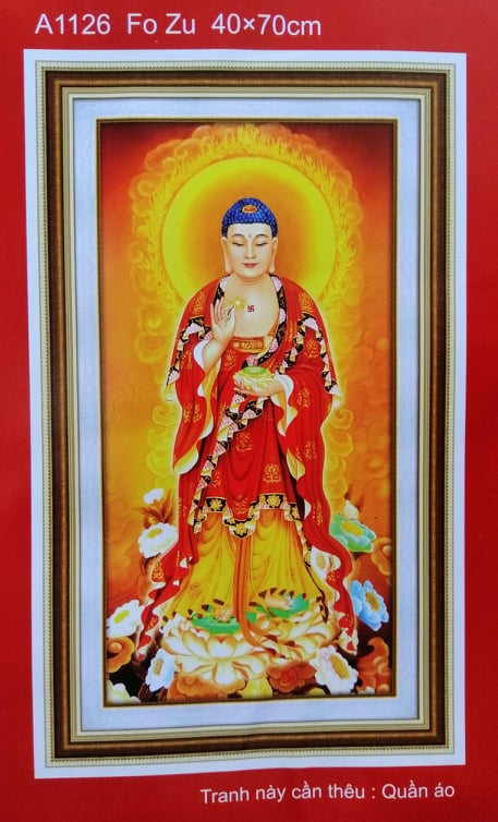Tranh thêu chữ thập phật a di đà a1126