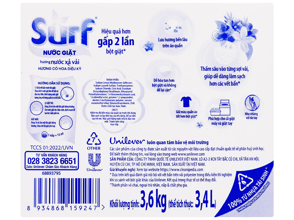 Nước Giặt Surf can 3.6kg - CTY BÁT MUỘI